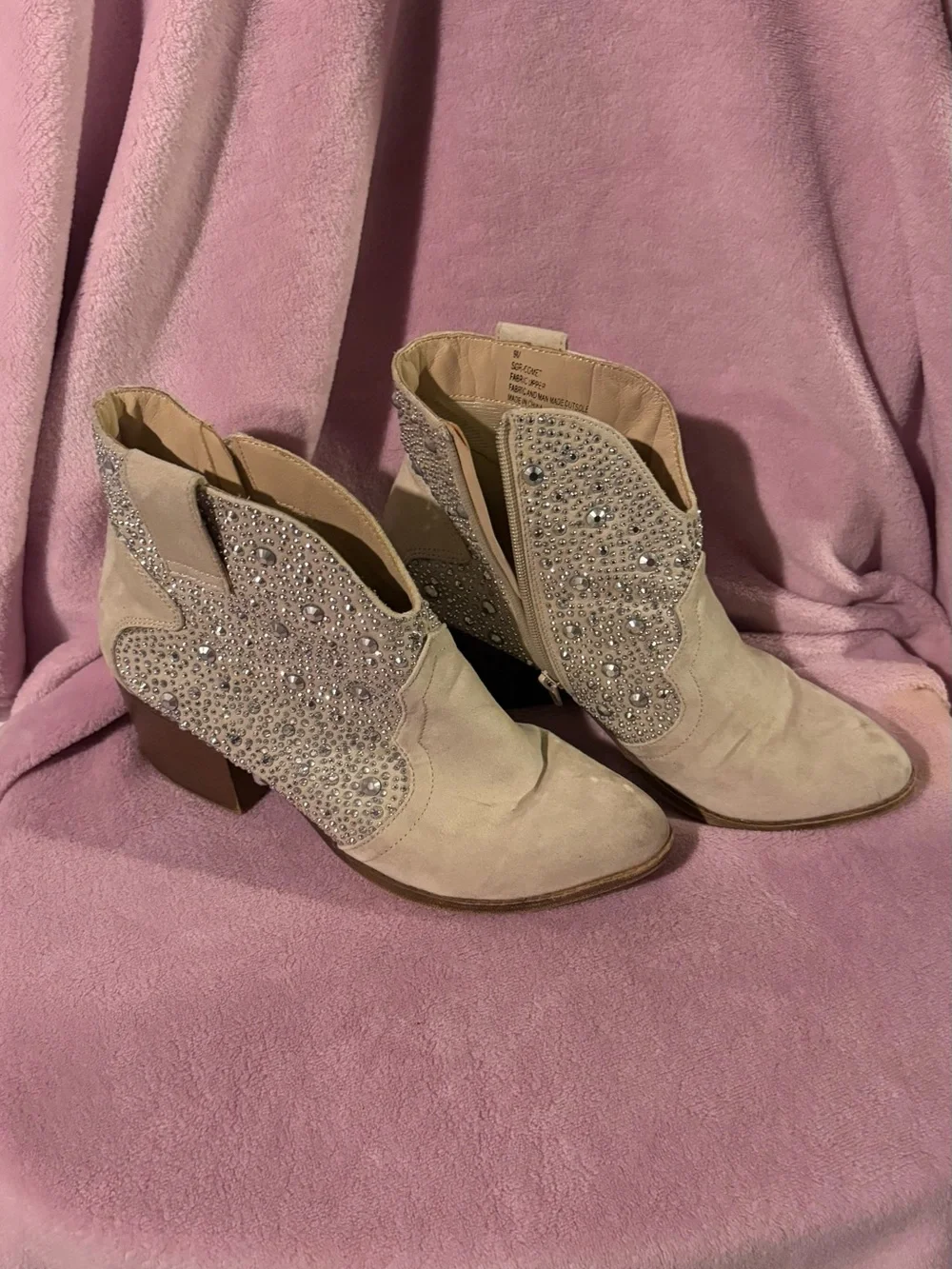 Beige Rhinestone Western Ankle Booties | Cowgirl Boho